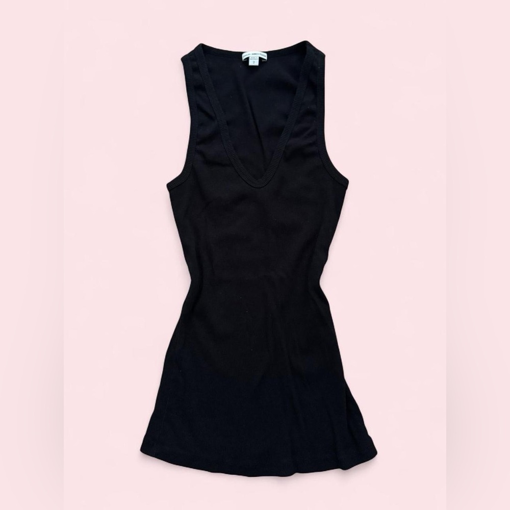 James Perse Black Ribbed V Neck Cotton Tank Top